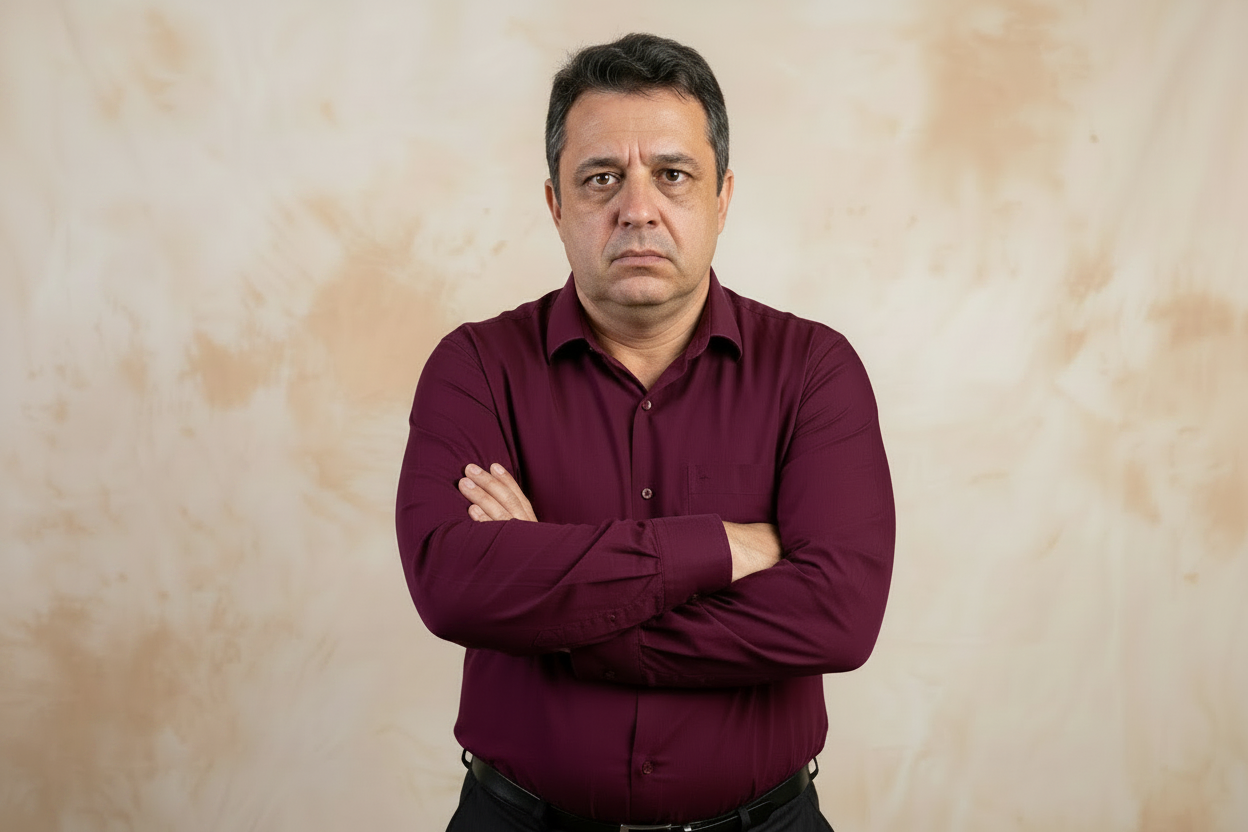 Homem com aspecto de cansaço e preocupação — antes do tratamento